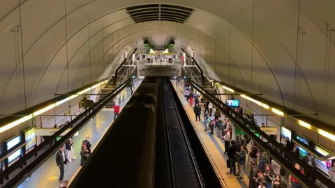 Train arrives at subway station of Buenos Aires subte H line Stock Footage 255473670