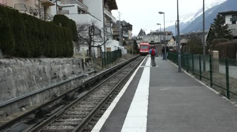 Train arriving at Chamonix railway station Stock Footage 10735872