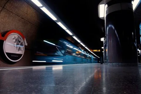 Train arriving at empty Subway Station in Germany Stock-Fotos