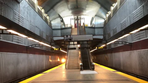 Train arriving at interior station Stock Footage 256495570