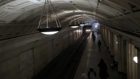 The train arriving on the platform methinks. Russia Moscow 2023 Stock Footage 236356726