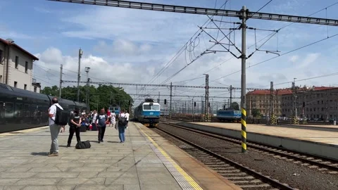 Train Arriving at Prague Station Stock Footage 201344187