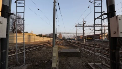 Train arriving at Saronno at the trunk track Stock-Footage 104073529