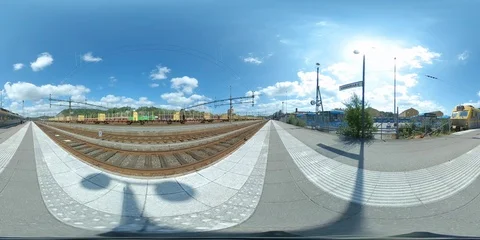 Train Arriving at Station - 360 VR Stock Footage 92691043