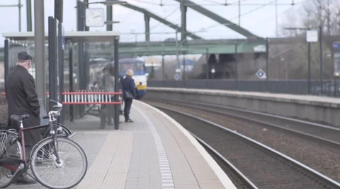 Train Arriving at Station Stock Footage 34319528