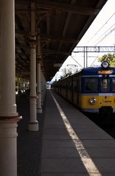 A train arriving at the station. Stock Photos