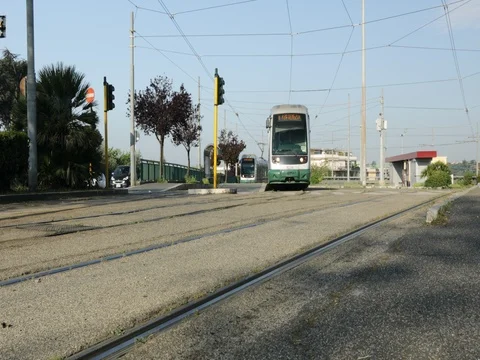 Train arriving at the station on the right Stock Footage 74455997