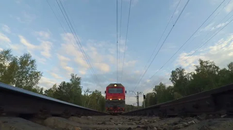 Train is arriving to the station. Under train view Stock-Footage 55091264