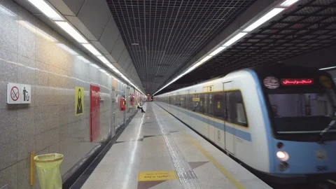 Train arriving to Tajrish metro station, Tehran, Iran Stock Footage 99525342