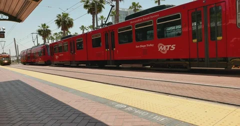 Train arriving at Trolley Station in San Diego Video stock 108607341