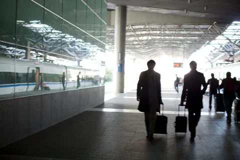Train Back Walking Let's go. Business trip Friend Waiting area Luggage Subway Stock Photos