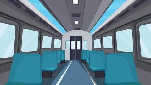 Train the backside view and people sitting on the empty blue seats vector. Stock Illustration