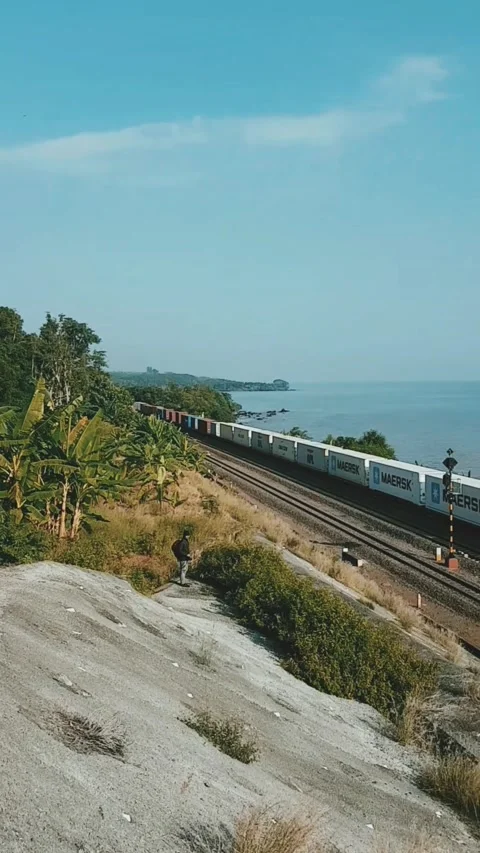 Train on the beach Stock Footage 169591997