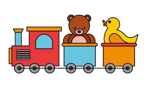 Train bear rubber duck kid toys Stock Illustration