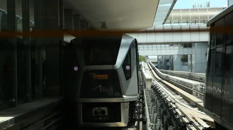 The train between the air terminal in Singapore Stock Footage 24458413