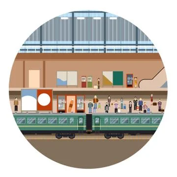 Train big station Stock Illustration