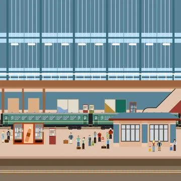 Train big station Stock Illustration