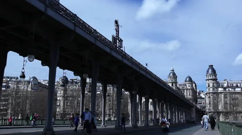 Train on the Bir Hakeim bridge in Paris Stock Footage 64071335