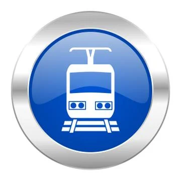 Train blue circle chrome web icon isolated. Stock Illustration