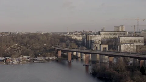 Train bridge in central Stockholm Stock Footage 71124577