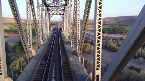 Train Bridge Fly through with drone Video stock 217824149