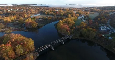 Train Bridge Flyover in Autumn Stock Footage 122220192