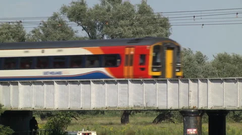 Train on bridge Stock Footage 46689972