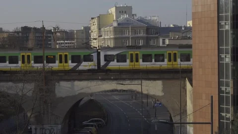 Train on a bridge Stock Footage 147994251