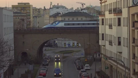 Train on a bridge Stock Footage 147994373