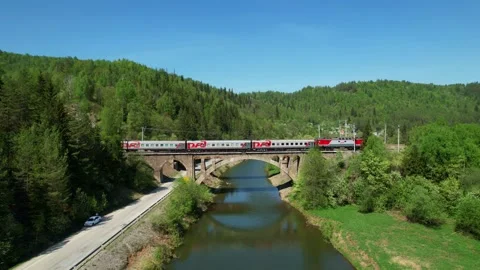 Train on the bridge Stock Footage