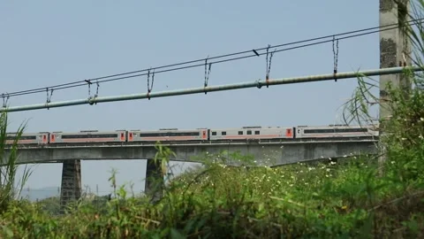 Train on bridge Stock Footage 341855494