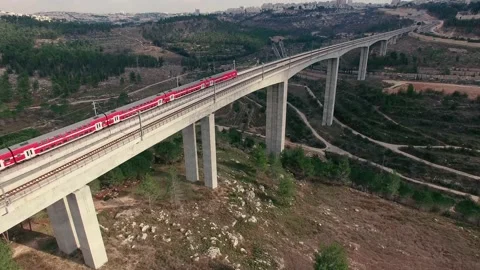 Train on bridge to Jerusalem 29.97 Stock Footage 143143426