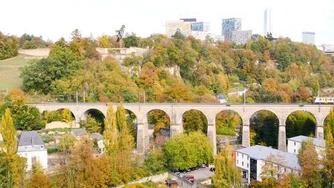 A train on a bridge in Luxembourg. Stock Footage 97866556