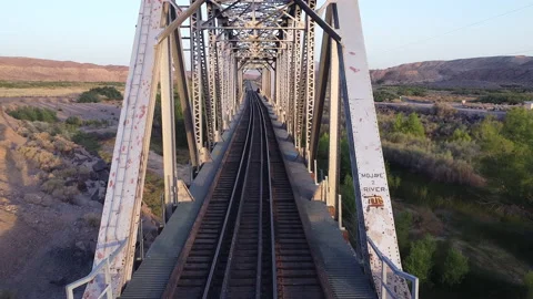 Train Bridge in the Mojave desert fly through Video stock 217819861