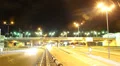 Train bridge night city timelapse, cars drive, lights shine, red HD Footage