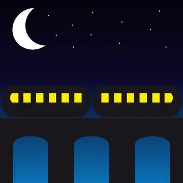 Train on the bridge at night Stock Illustration