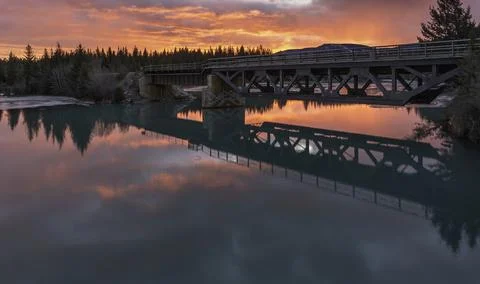 Train Bridge over the Kananaskis River Stock Photos