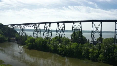 Train bridge over a river in Canada from drone Stock Footage 157140526