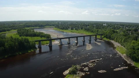 Train bridge over a river in Canada from drone Video stock 157140891