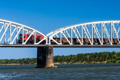 Train on the bridge Stock Photos