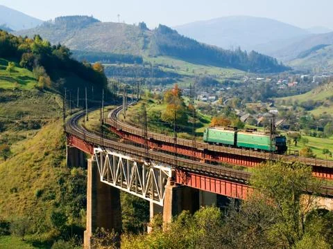 Train on bridge. Stock Photos