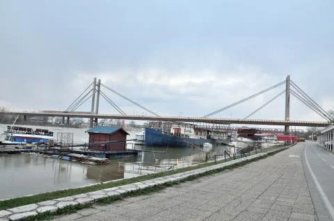 Train bridge on river Sava Stock Photos