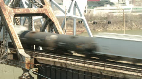 Train on Bridge - Speed - Time Lapse Video stock 22474778