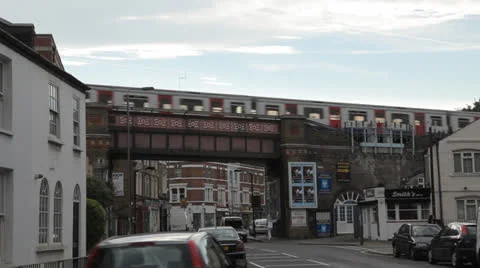 Train bridge in suburbia Stock Footage 23985213