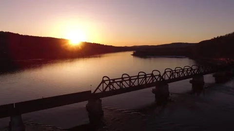 Train Bridge Sunset 4 Stock Footage 164244014