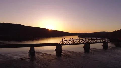 Train Bridge Sunset 5 Stock Footage 164244009