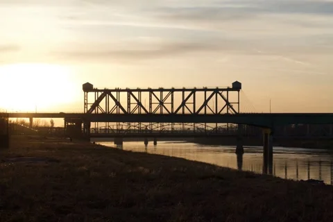 Train Bridge Sunset Stock Footage 159828897