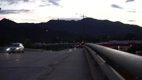 Train Bridge with Sunset Traffic - Glendale, CA 01 Stock Footage 196251538