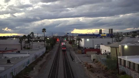 Train Bridge with Sunset Traffic - Glendale, CA 03 Stock Footage 196251625
