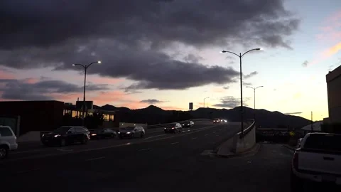 Train Bridge with Sunset Traffic - Glendale, CA 04 Stock Footage 196252916